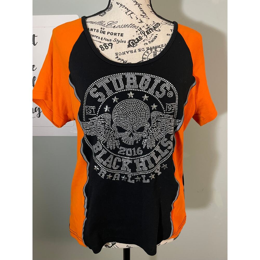 Biker Clothing 2016 Sturgis Black Hills 76th Anniversary Skull Rhinestone Shirt